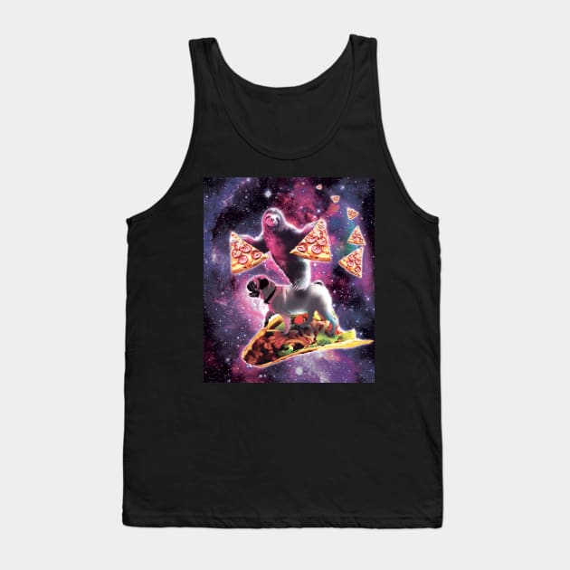 Space Sloth With Pizza On Pug Riding Taco Tank Top by Random Galaxy